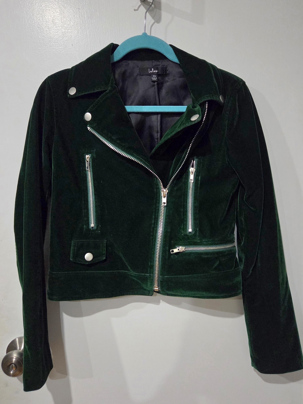 Lulu's Dark Green Velvet Moto Jacket